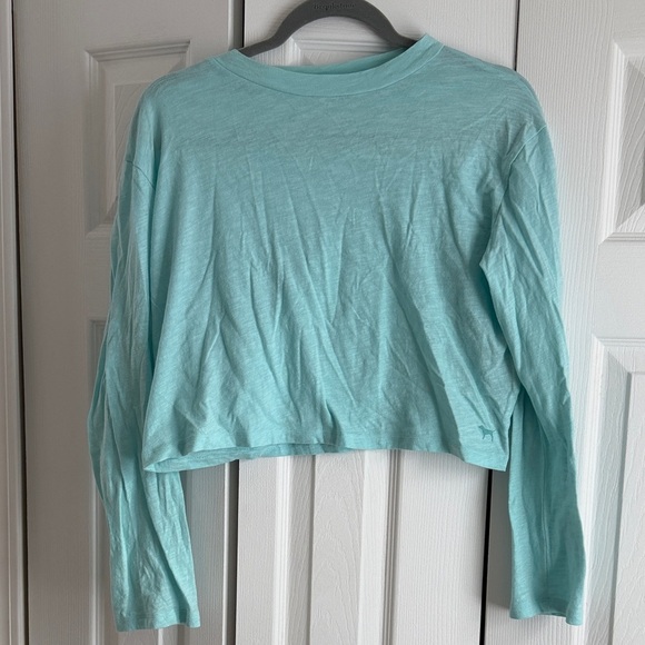 PINK Victoria's Secret Tops - PINK Victoria's Secret Aqua Long Sleeve Tee Cropped Top